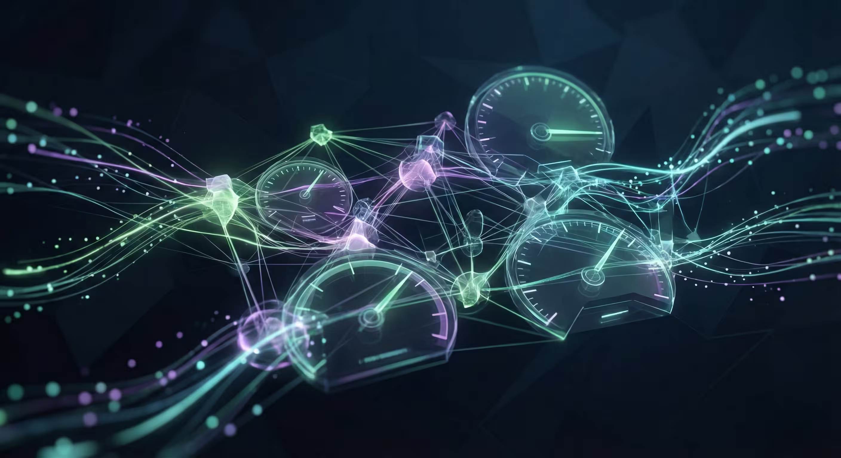 Abstract 3D visualization of website performance metrics with glowing data streams