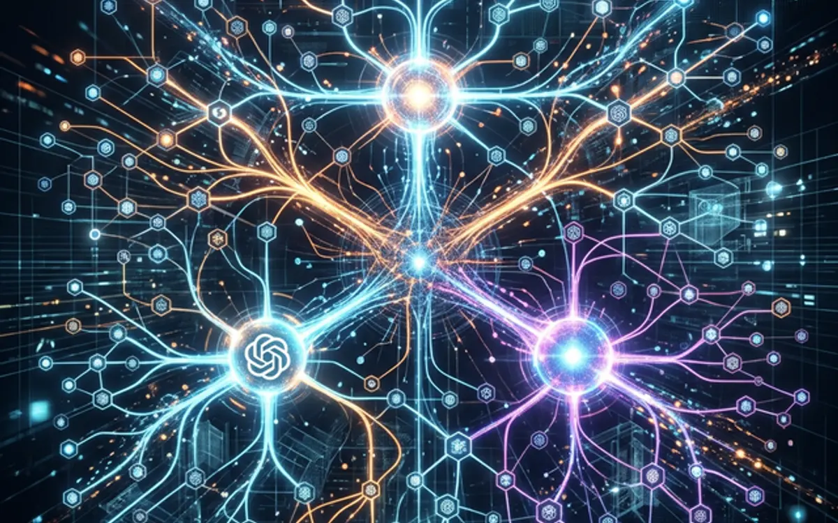 Network diagram showing multiple AI models connected through OpenClaw routing hub