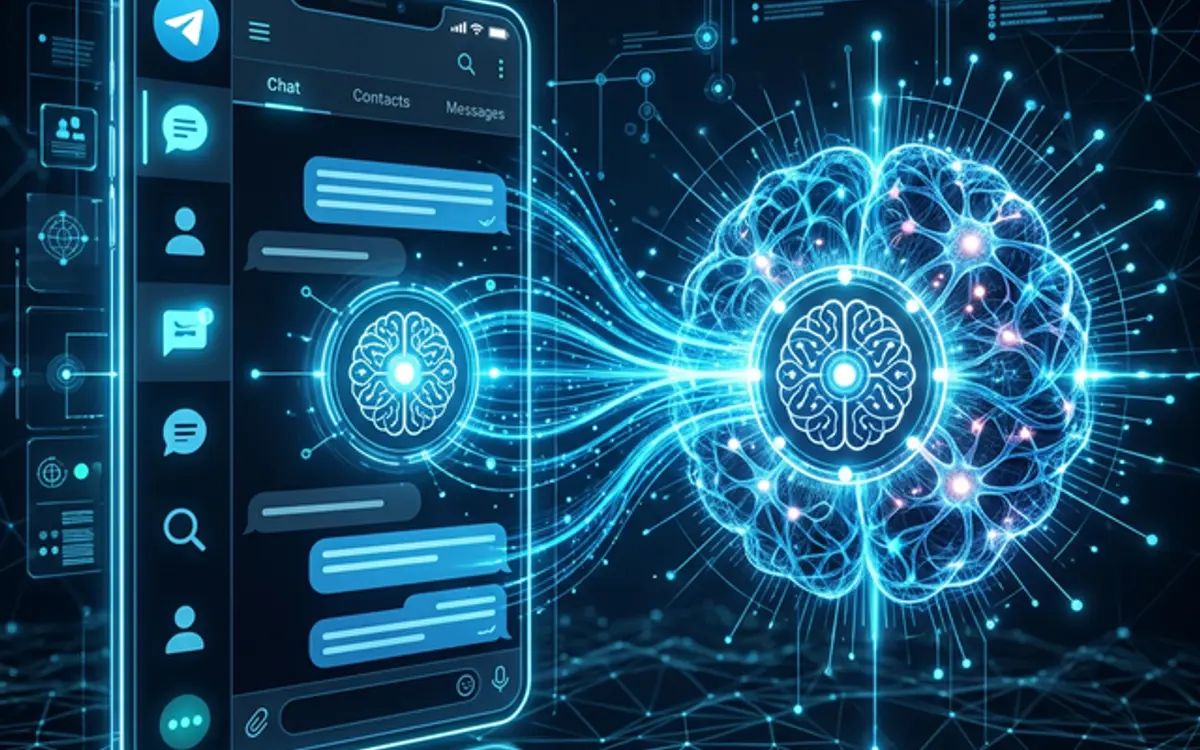 Telegram app interface connected to OpenClaw AI gateway with data flow visualization