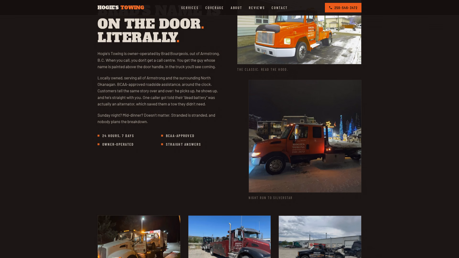 Hogie's Towing about section (desktop)