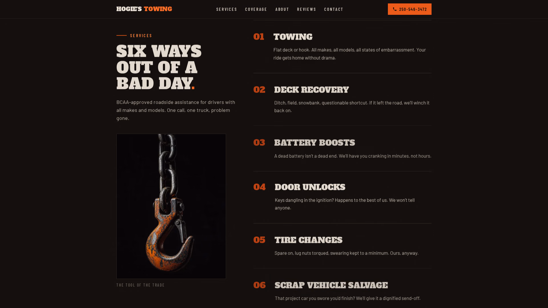 Hogie's Towing services section (desktop)