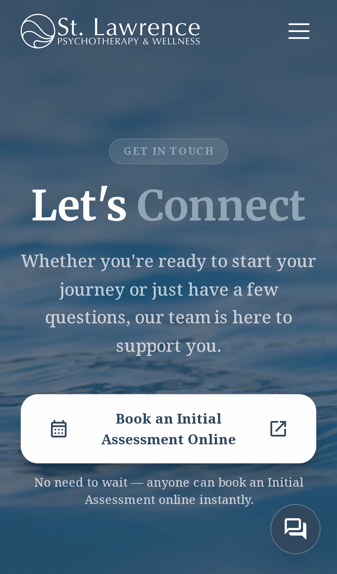 St. Lawrence Psychotherapy & Wellness contact page (mobile)