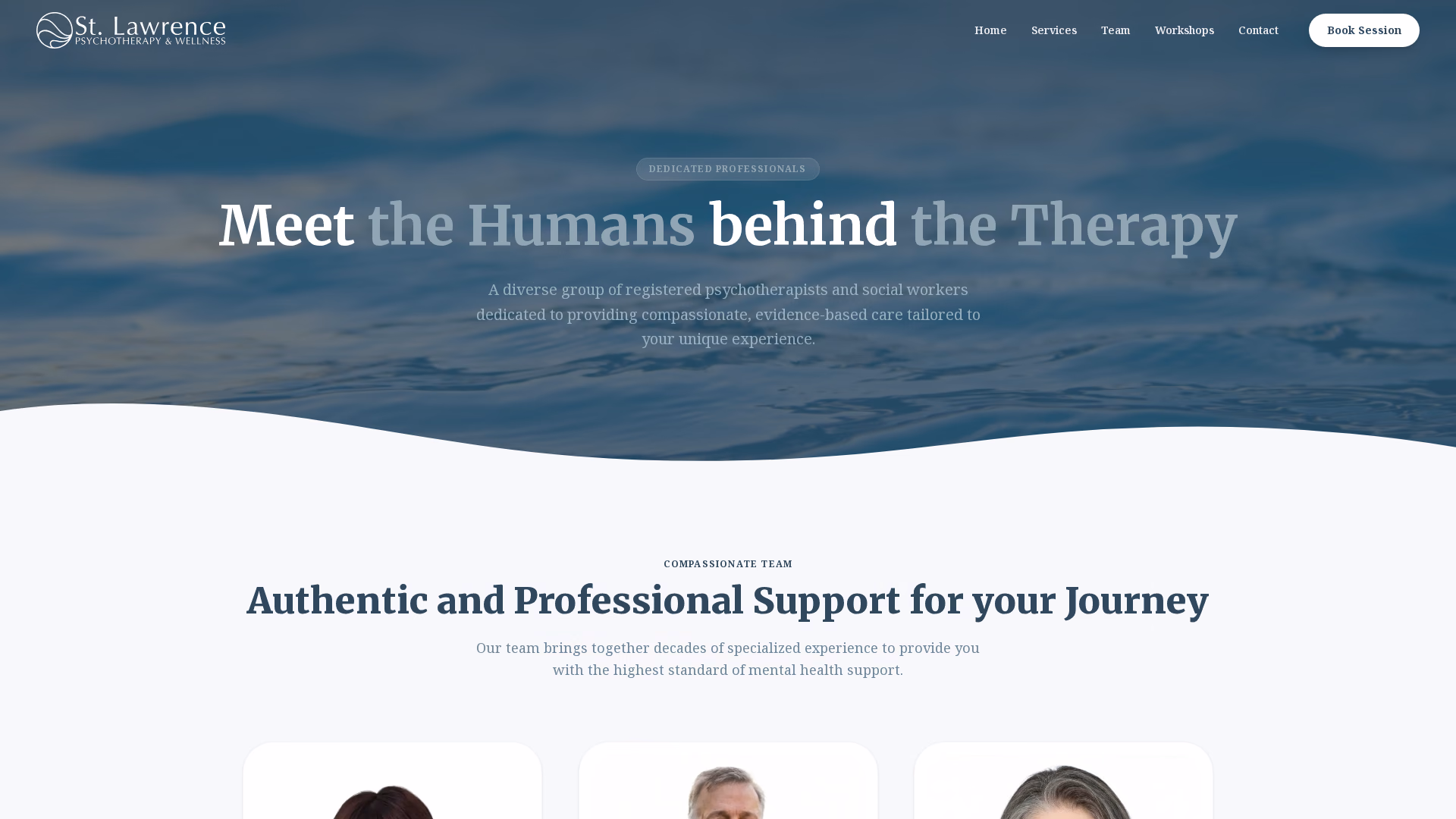 St. Lawrence Psychotherapy & Wellness team page (desktop)