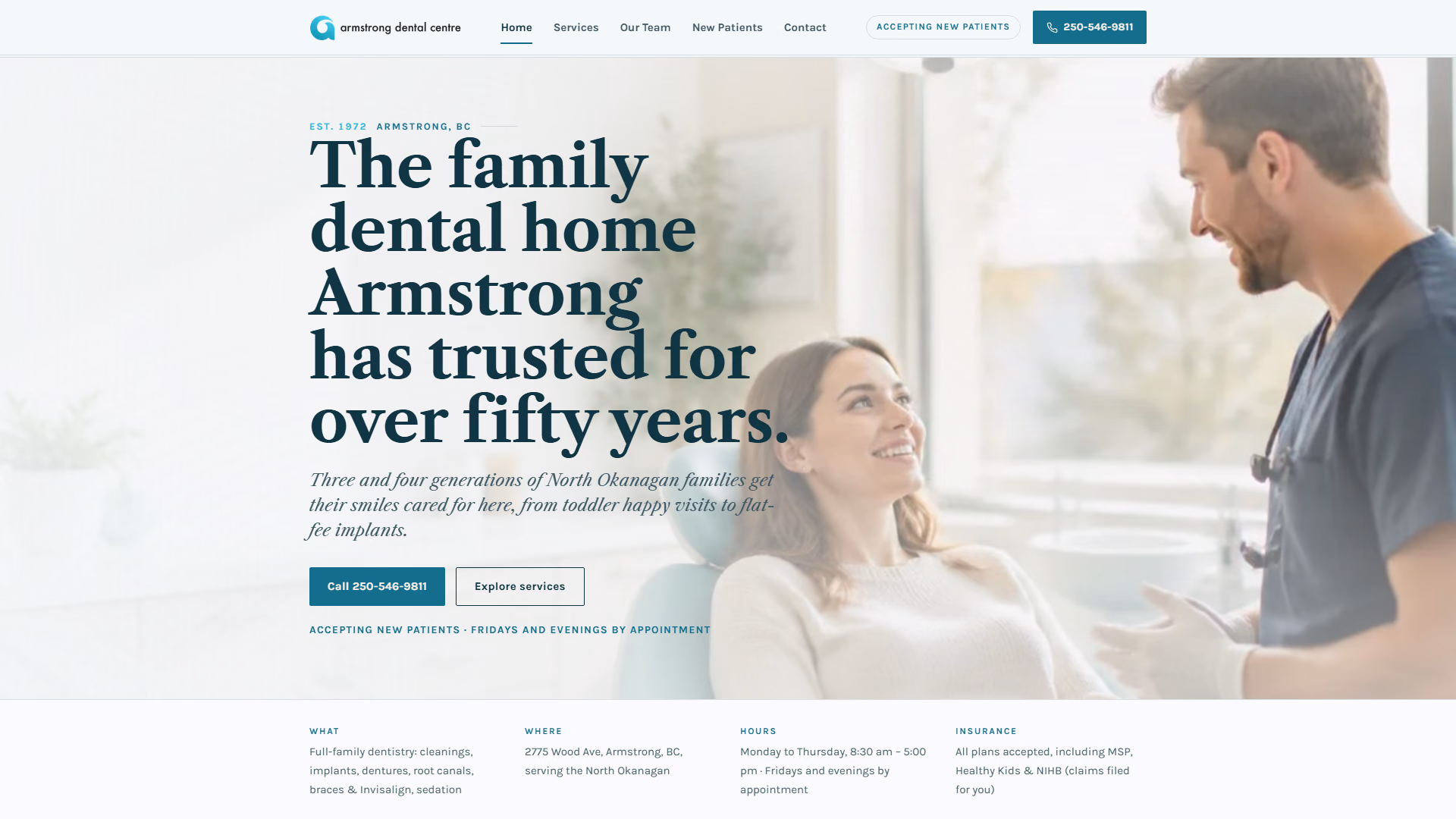 Armstrong Dental Centre website prototype by TheBomb®, Dental in Armstrong, BC