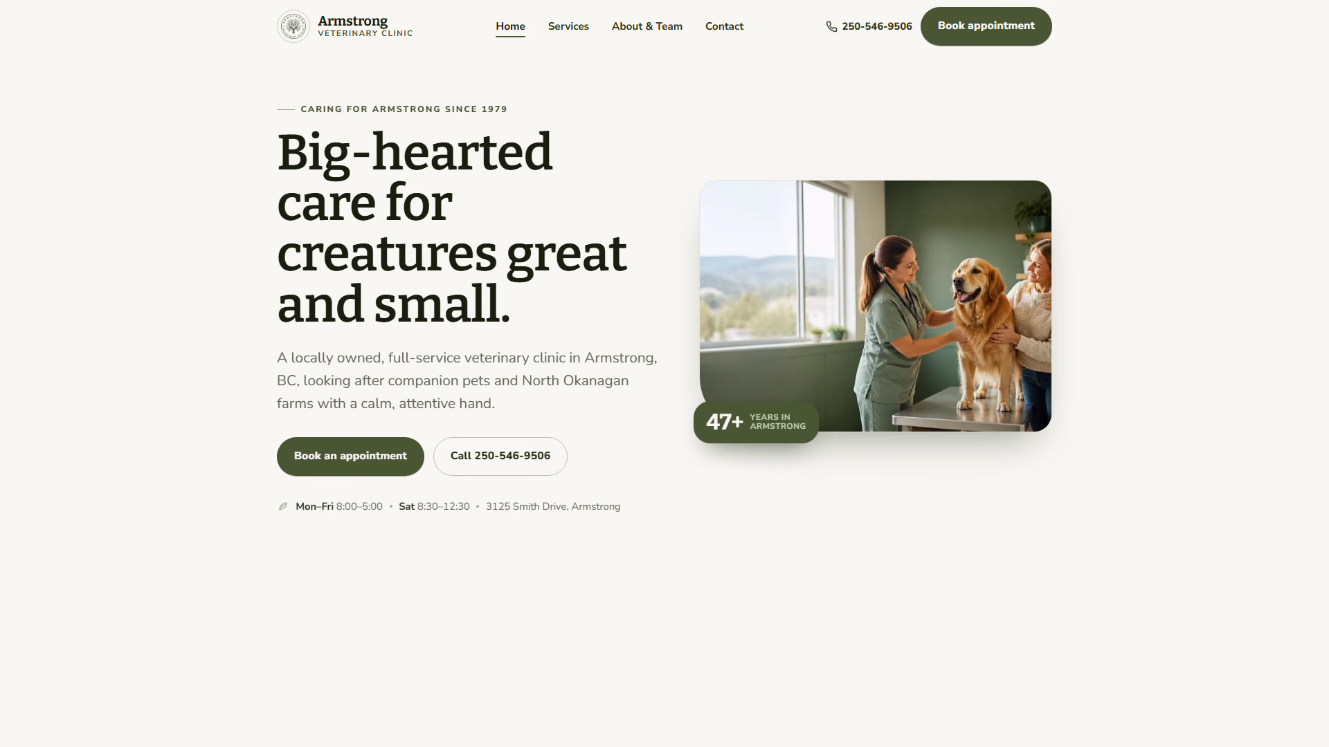 Armstrong Veterinary Clinic website prototype by TheBomb®, Veterinary in Armstrong, BC