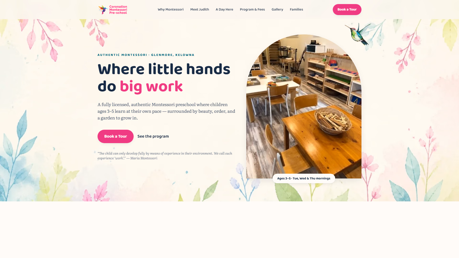 Coronation Montessori website prototype by TheBomb®, Preschool in Kelowna, BC