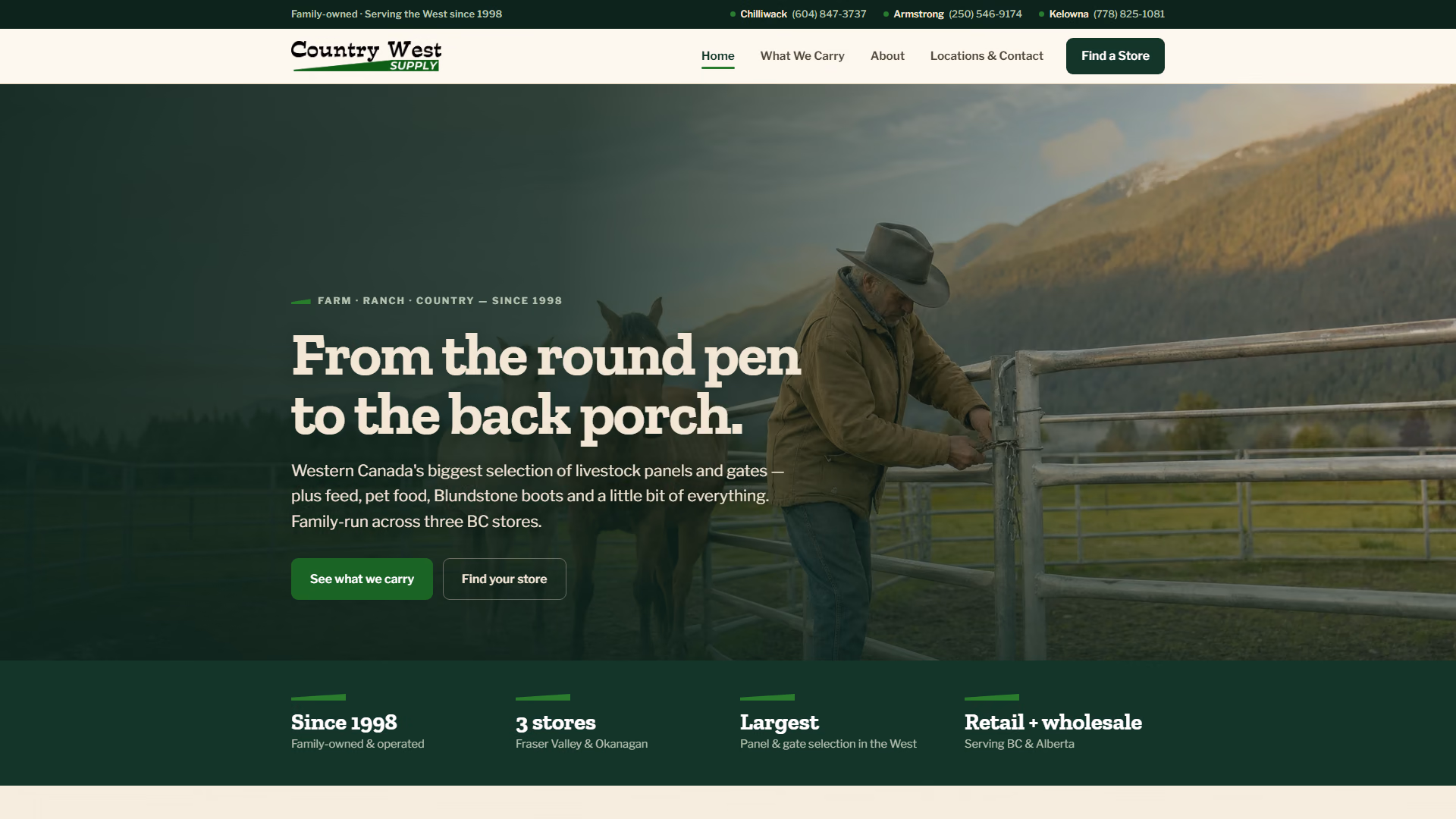 Country West Supply website prototype by TheBomb®, Farm & Ranch Supply in Armstrong & Kelowna, BC