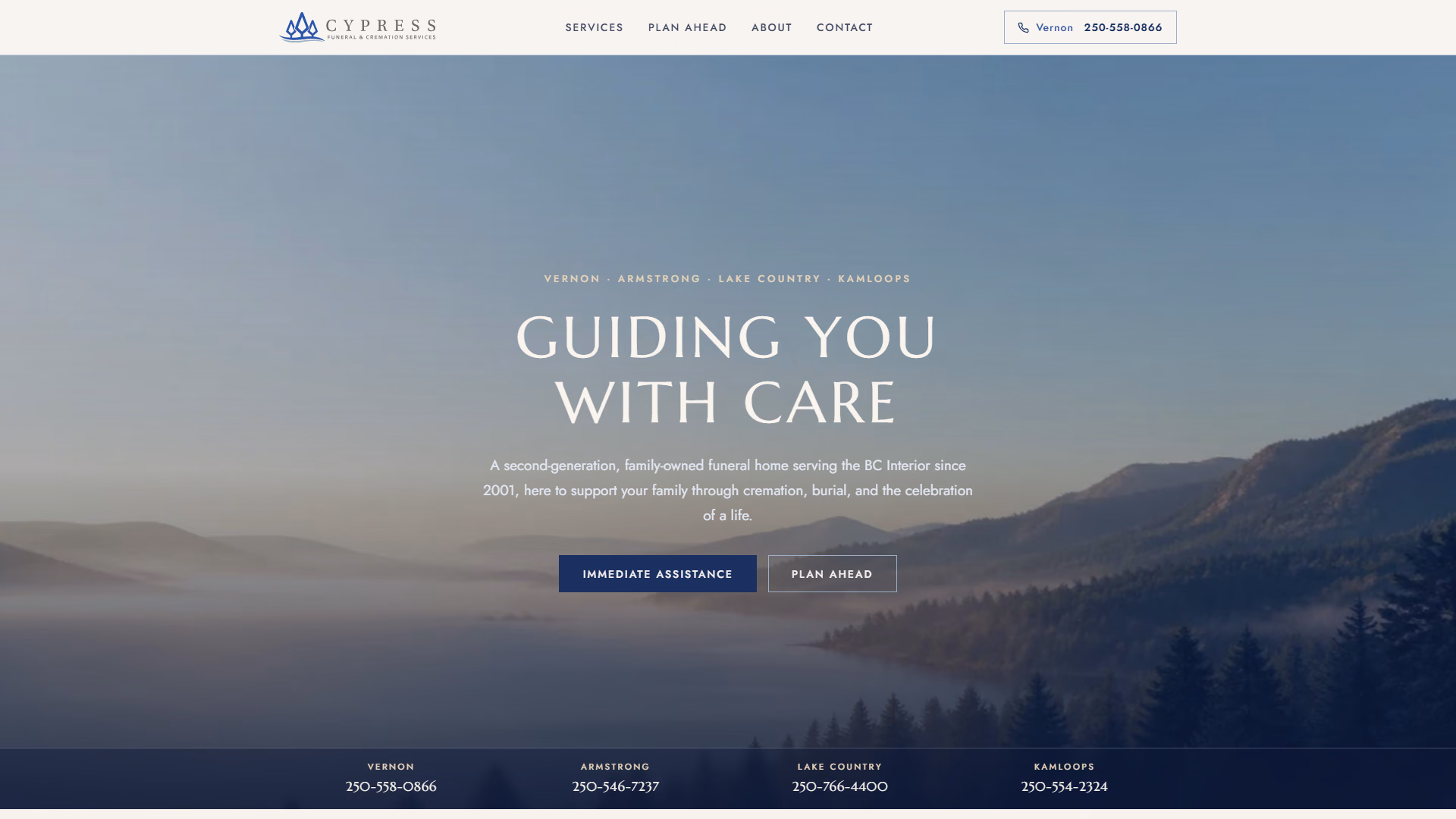 Cypress Funeral & Cremation website prototype by TheBomb®, Funeral Services in Kamloops, BC
