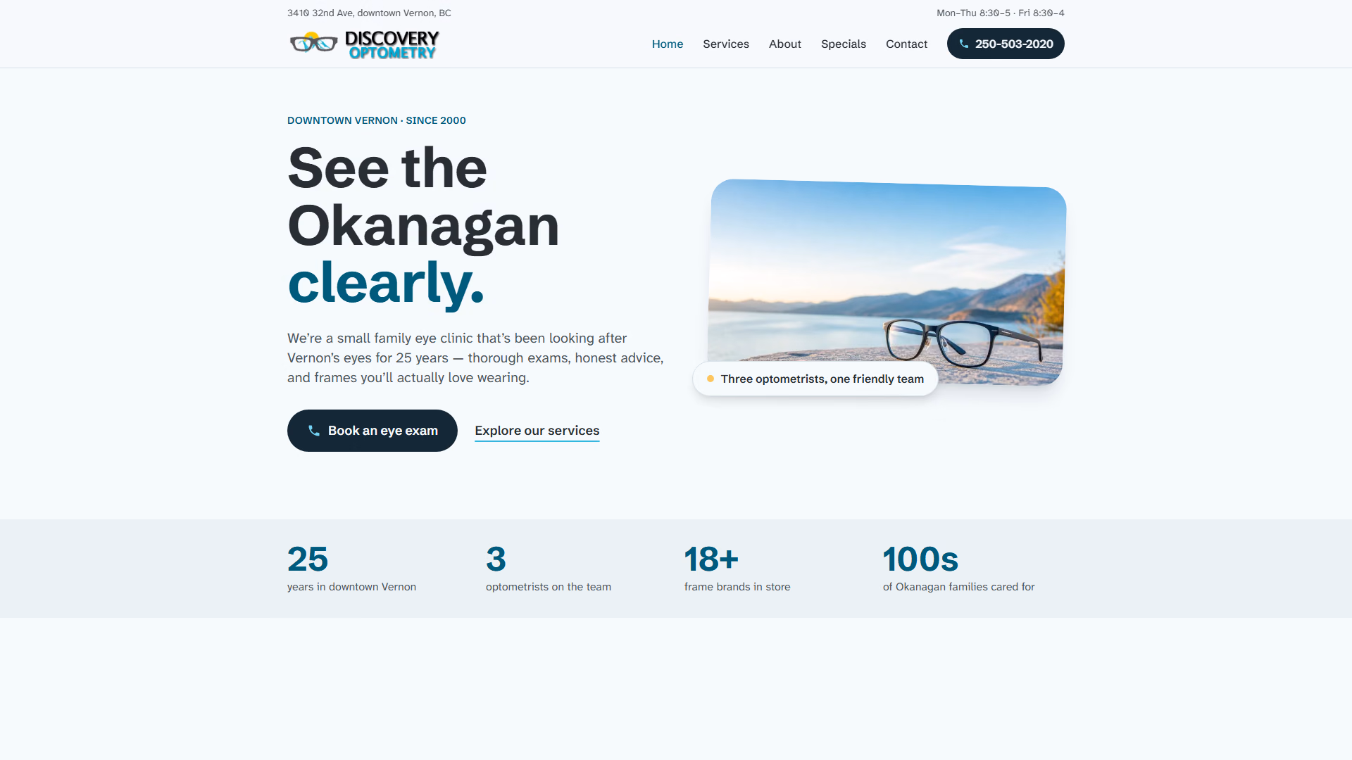 Discovery Optometry website prototype by TheBomb®, Optometry in Vernon, BC