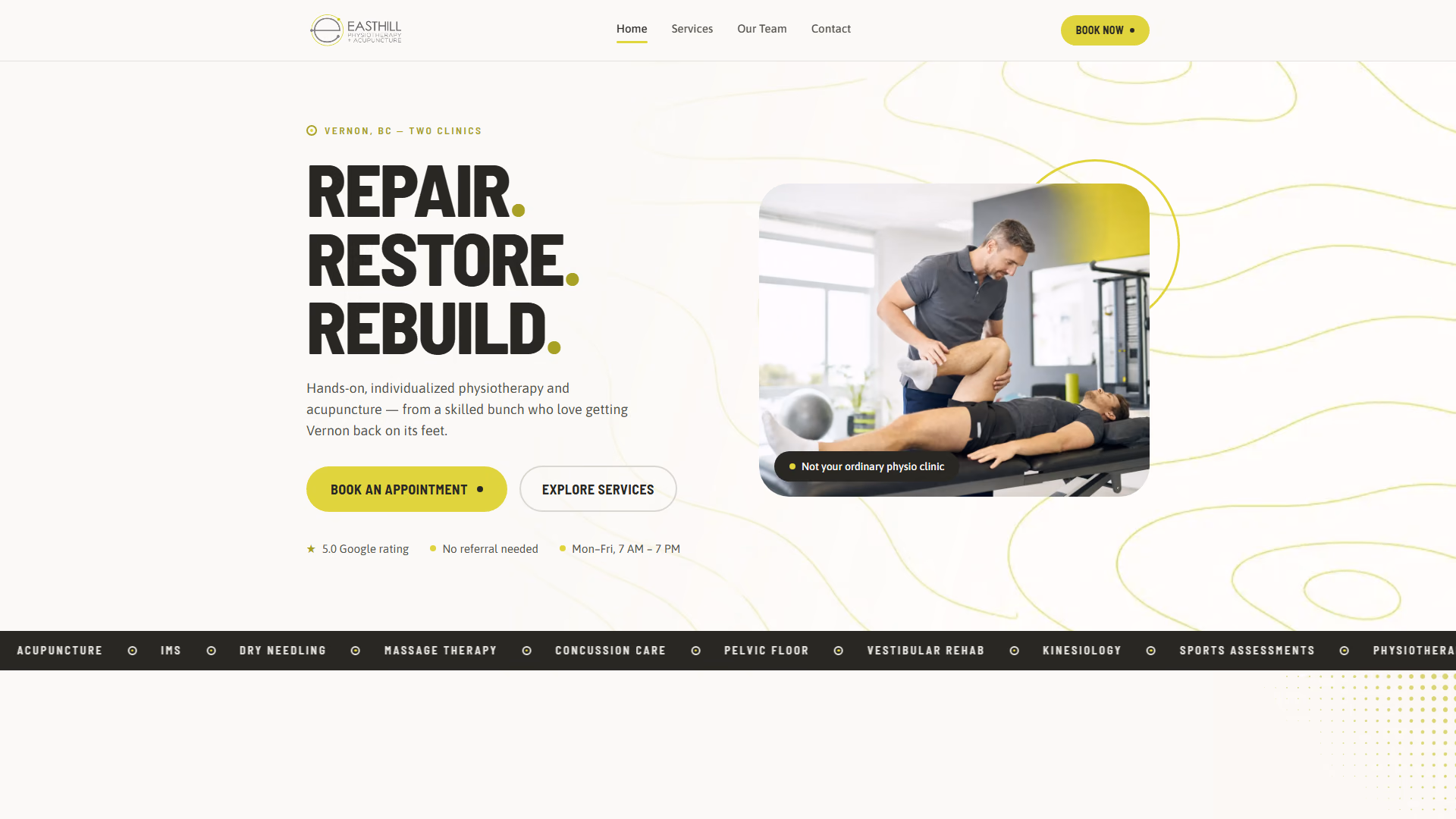 Easthill Physiotherapy website prototype by TheBomb®, Physiotherapy in Vernon, BC