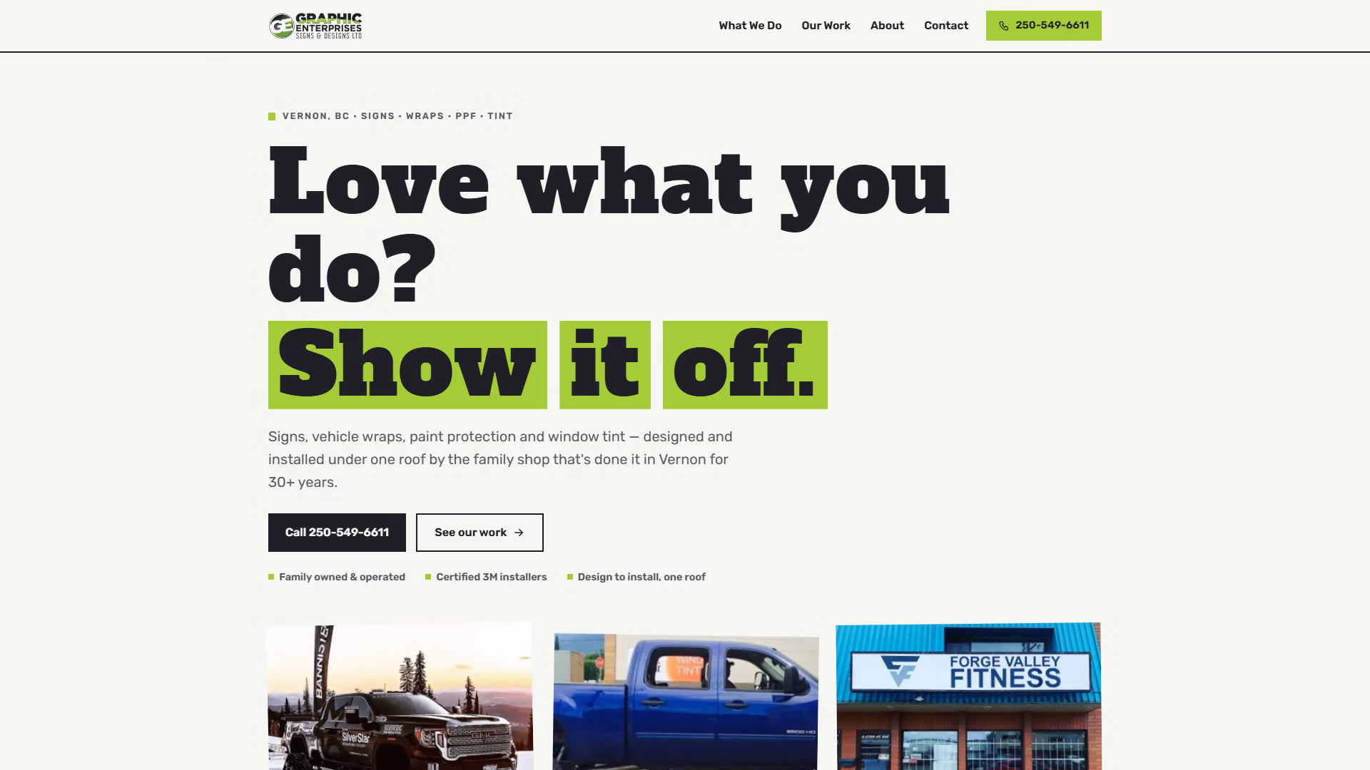 Graphic Enterprises website prototype by TheBomb®, Signs & Vehicle Wraps in Vernon, BC