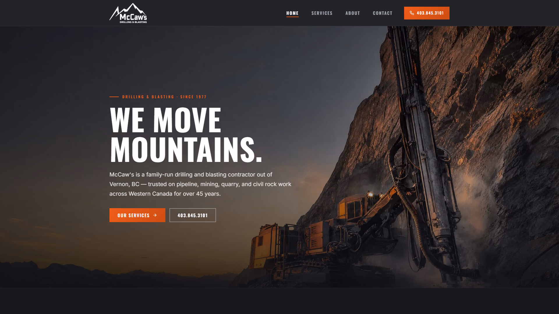 McCaw's Drilling & Blasting website prototype by TheBomb®, Drilling & Blasting in Vernon, BC