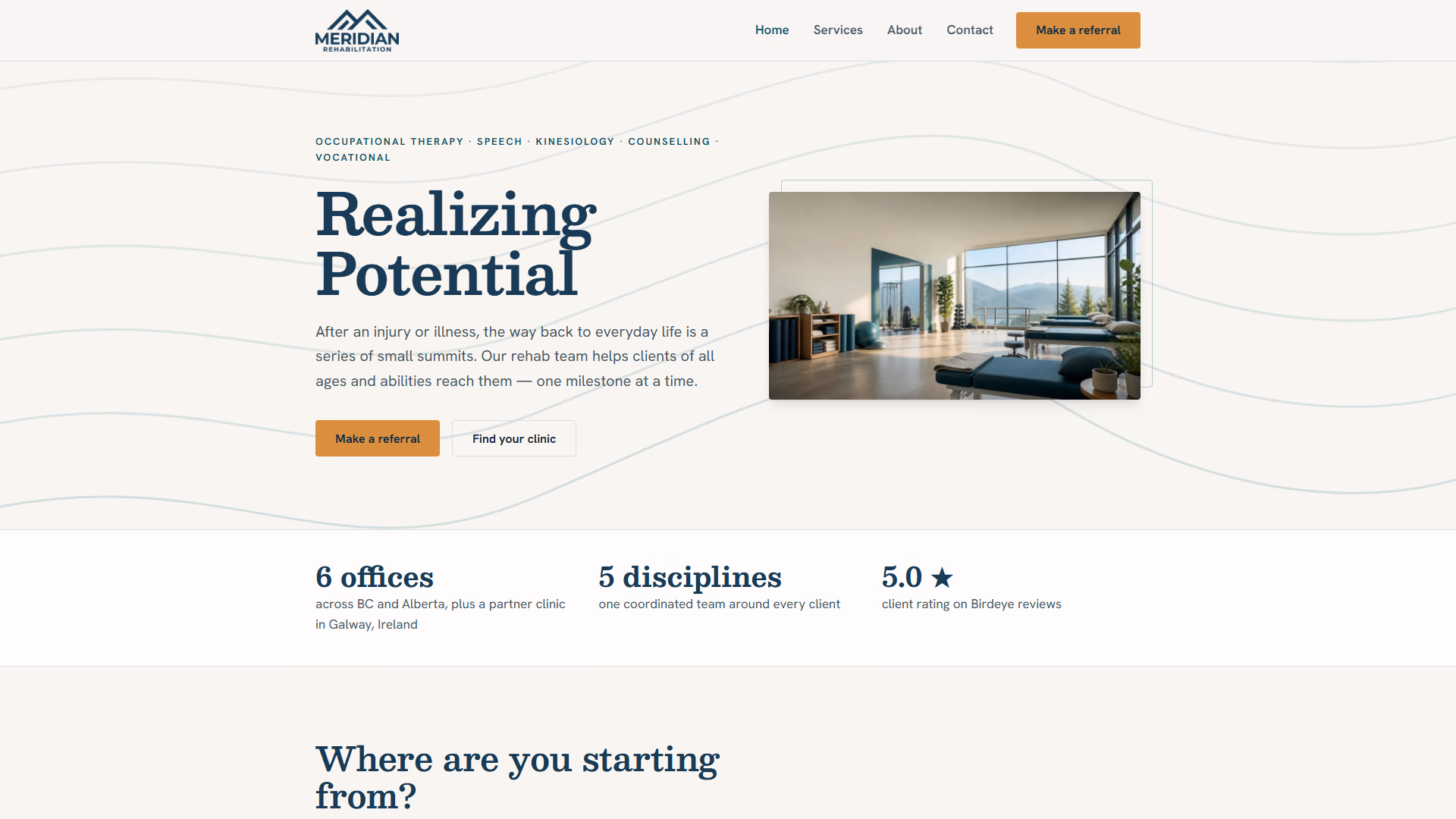 Meridian Rehabilitation website prototype by TheBomb®, Rehabilitation in Vernon, BC