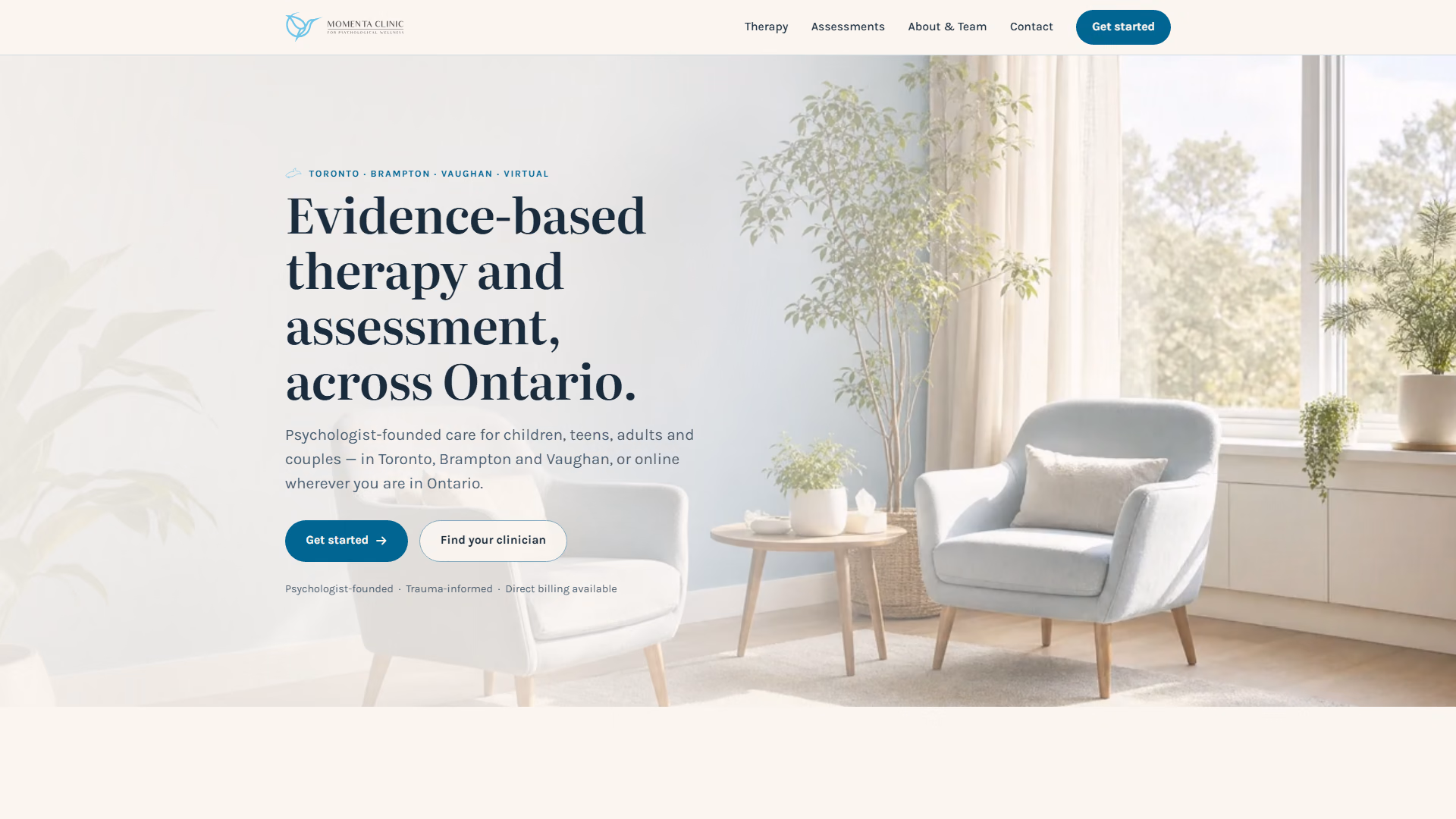 Momenta Clinic website prototype by TheBomb®, Mental Health in Toronto & Brampton, ON