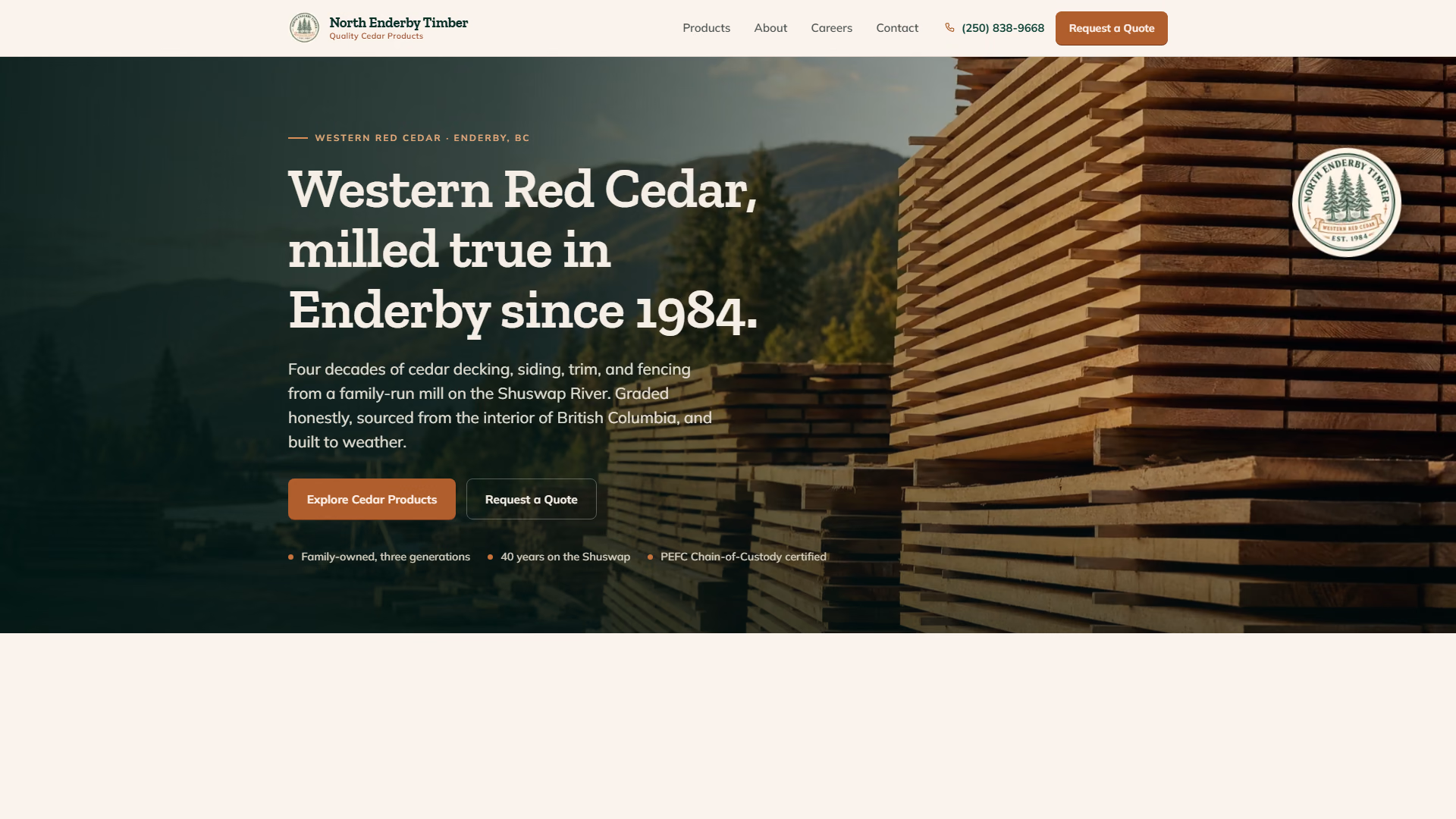 North Enderby Timber website prototype by TheBomb®, Cedar Sawmill in Enderby, BC
