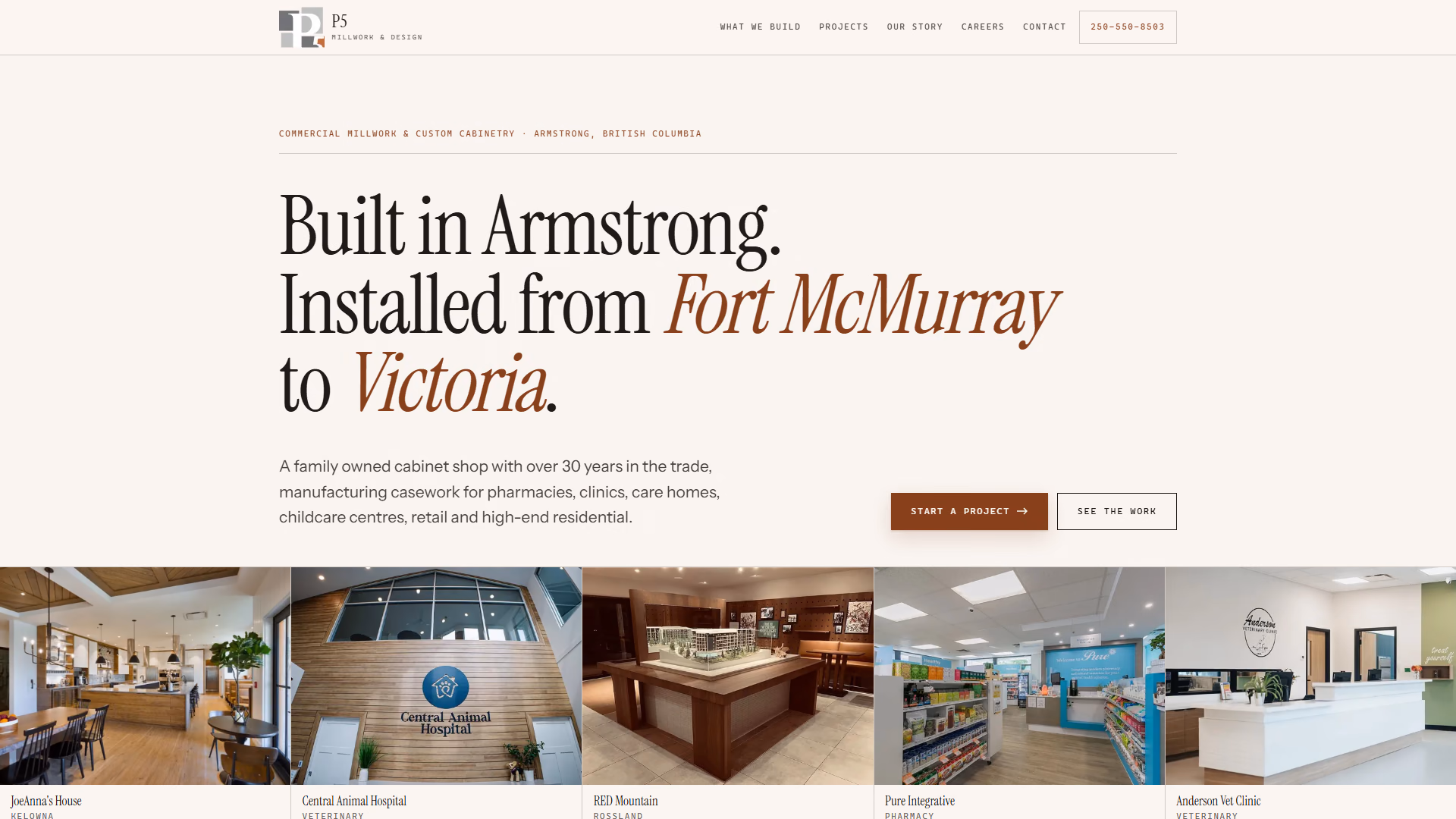 P5 Millwork & Design website prototype by TheBomb®, Commercial Millwork in Armstrong, BC