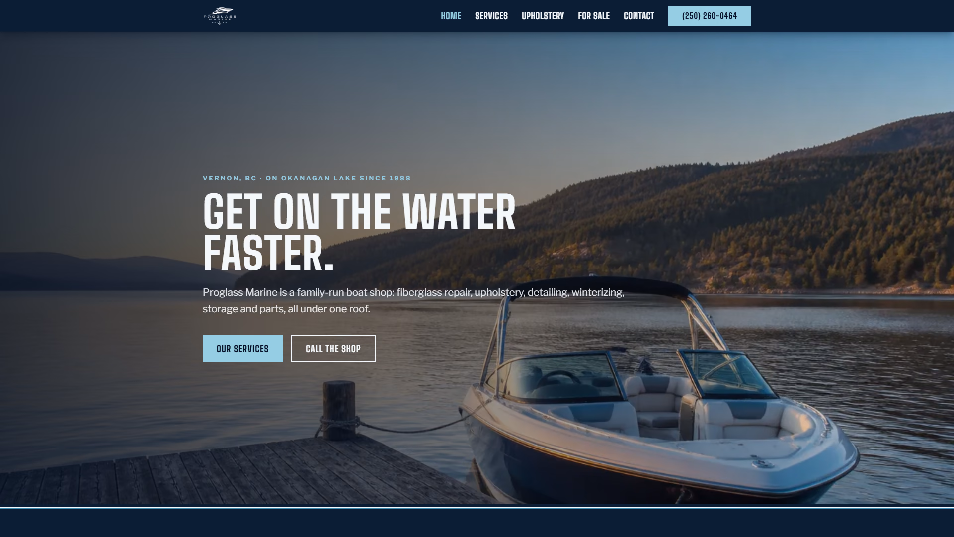 Proglass Marine website prototype by TheBomb®, Boat Repair & Storage in Vernon, BC