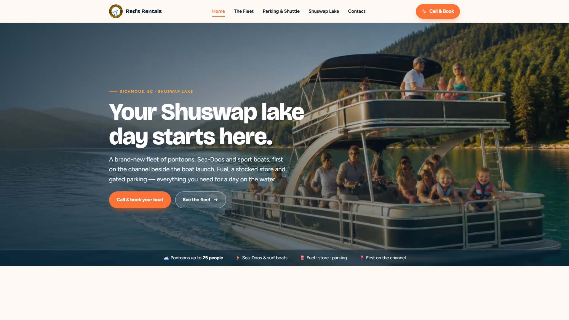 Red's Rentals and Marina website prototype by TheBomb®, Boat Rentals in Sicamous, BC