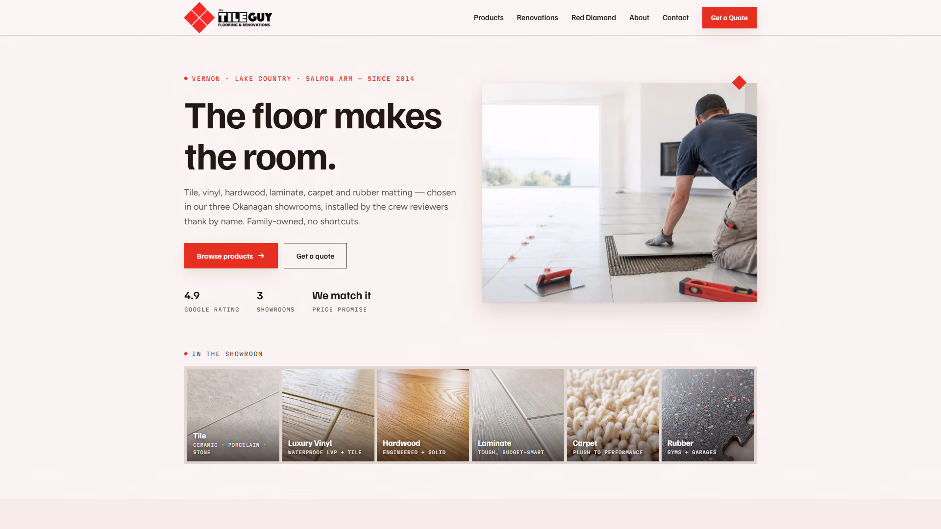 The Tile Guy website prototype by TheBomb®, Flooring in Vernon & Salmon Arm, BC