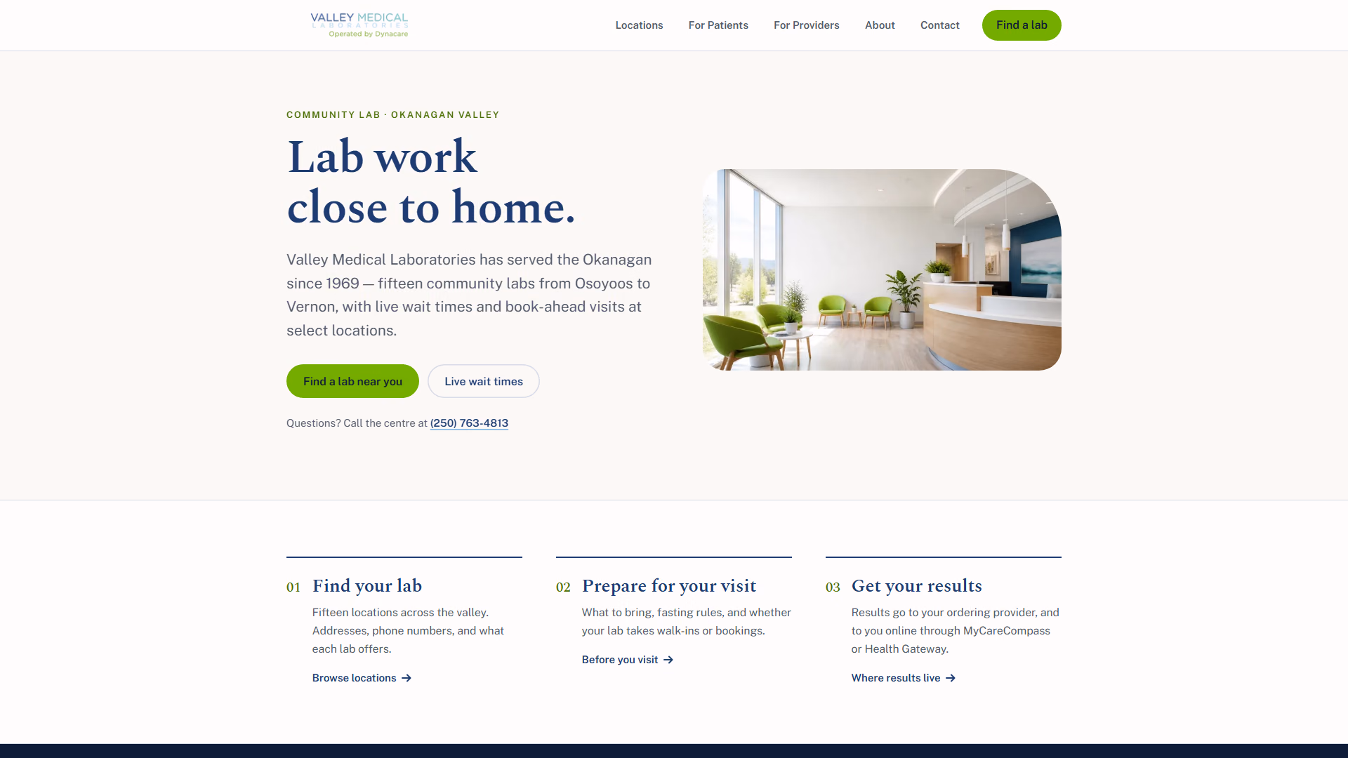 Valley Medical Laboratories website prototype by TheBomb®, Medical Labs in Kelowna, BC