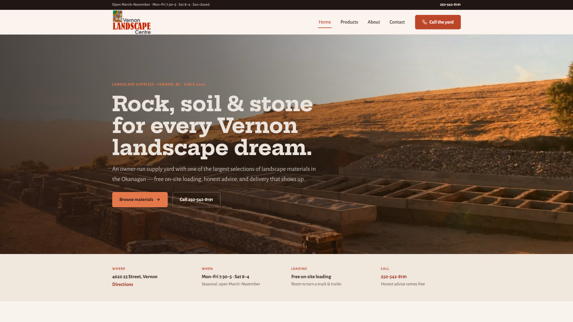 Vernon Landscape Centre website prototype by TheBomb®, Landscape Supply in Vernon, BC