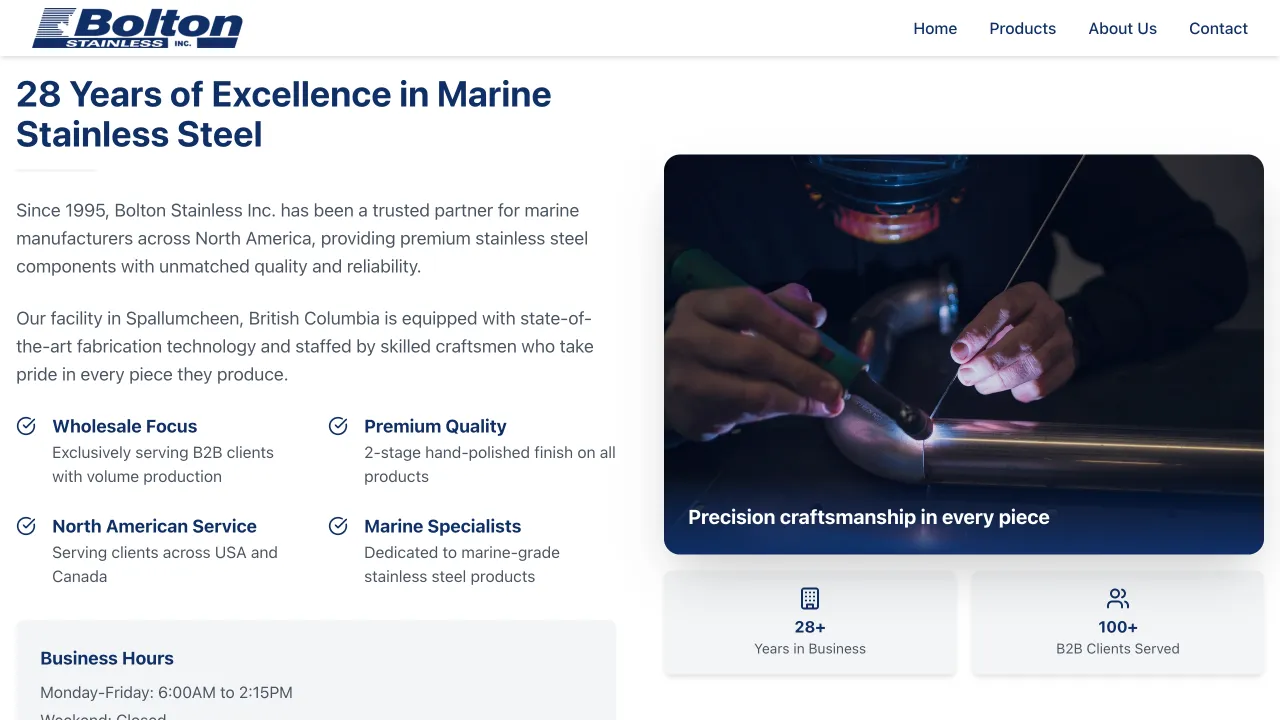 Bolton Stainless - Bolton Stainless Website Screenshot 1 - Professional Web Design Portfolio by TheBomb® Digital Marketing in Toronto, Vancouver, Calgary, Ottawa, Montreal, Kelowna, Canada