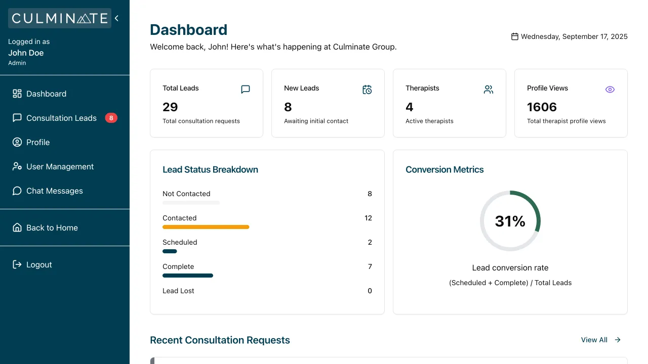 Healthcare Business Page - Culminate Group Website Screenshot 2 - Professional Web Design Portfolio by TheBomb® Digital Marketing in Toronto, Vancouver, Calgary, Ottawa, Montreal, Kelowna, Canada