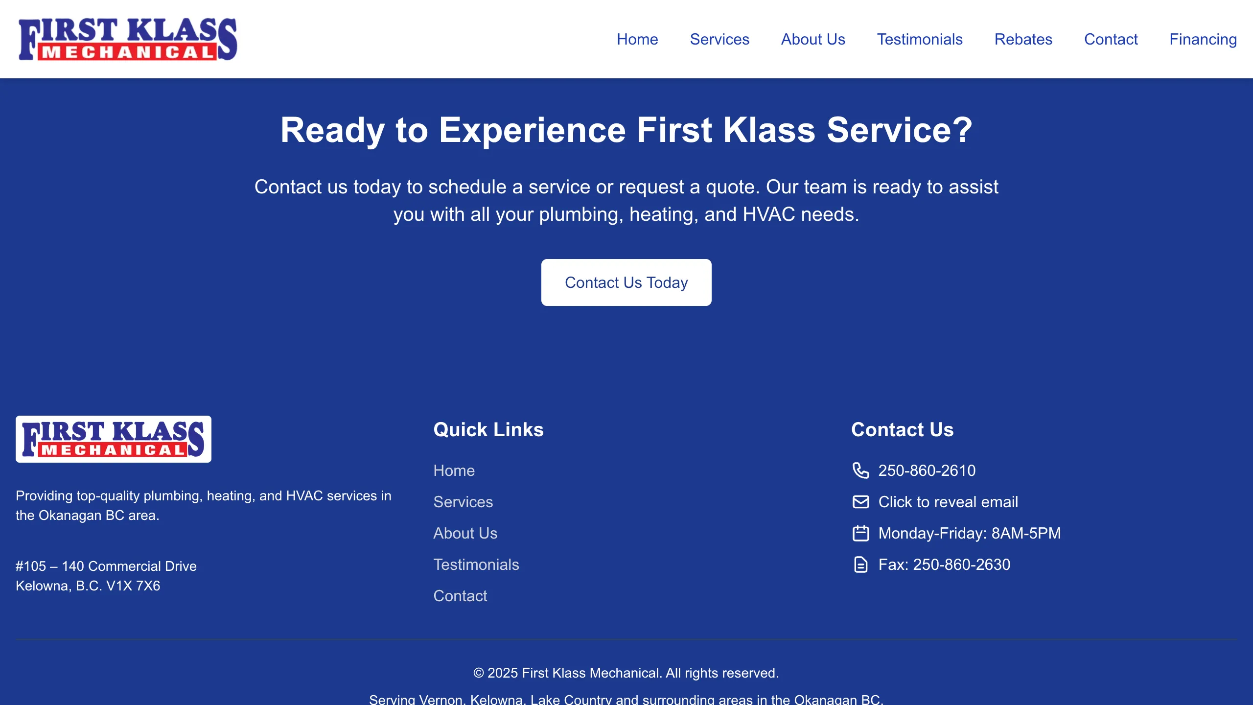 First Klass Mechanical Website Design Screenshot 1 - Local Services Portfolio - TheBomb® Digital Marketing Services Across Canada First Klass Mechanical - First Klass Mechanical Website Screenshot 1 - Professional Web Design Portfolio by TheBomb® Digital Marketing in Toronto, Vancouver, Calgary, Ottawa, Montreal, Kelowna, Canada