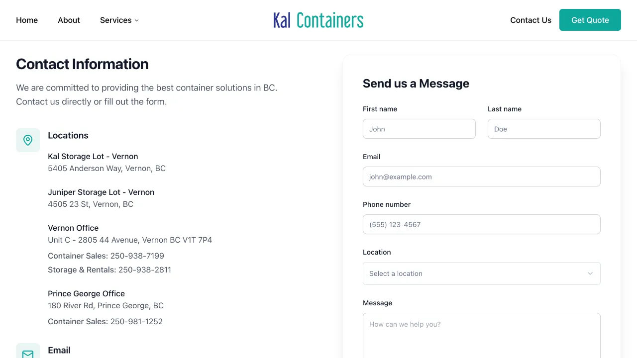 Kal Containers Website Design Screenshot 1 - Local Services Portfolio - TheBomb® Digital Marketing Services Across Canada Kal Containers - Kal Containers Website Screenshot 1 - Professional Web Design Portfolio by TheBomb® Digital Marketing in Toronto, Vancouver, Calgary, Ottawa, Montreal, Kelowna, Canada