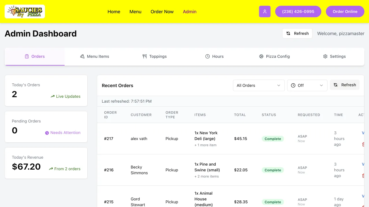 Online Pizza Ordering Platform - Saucies27 Pizza Website Screenshot 3 - Professional Web Design Portfolio by TheBomb® Digital Marketing in Toronto, Vancouver, Calgary, Ottawa, Montreal, Kelowna, Canada