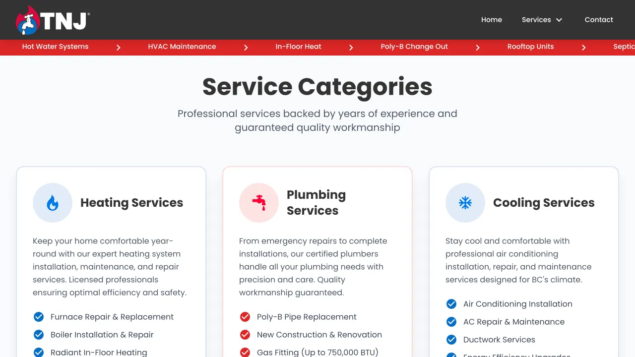 Local Service Business - TNJ Plumbing Website Screenshot 1 - Professional Web Design Portfolio by TheBomb® Digital Marketing in Toronto, Vancouver, Calgary, Ottawa, Montreal, Kelowna, Canada