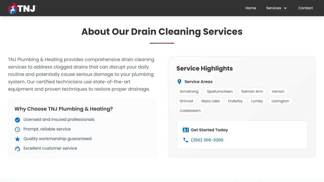 Local Service Business - TNJ Plumbing Website Screenshot 2 - Professional Web Design Portfolio by TheBomb® Digital Marketing in Toronto, Vancouver, Calgary, Ottawa, Montreal, Kelowna, Canada