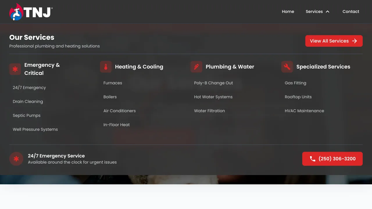 Local Service Business - TNJ Plumbing Website Screenshot 3 - Professional Web Design Portfolio by TheBomb® Digital Marketing in Toronto, Vancouver, Calgary, Ottawa, Montreal, Kelowna, Canada